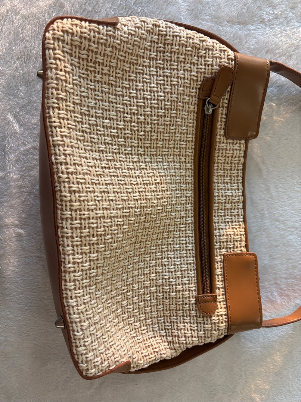 Vintage Stone Mountain Accessories Woven Cream and Brown Shoulder Bag - Picture 4 of 9